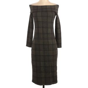 Plaid 3/4 Sleeve Off the Shoulder Dress